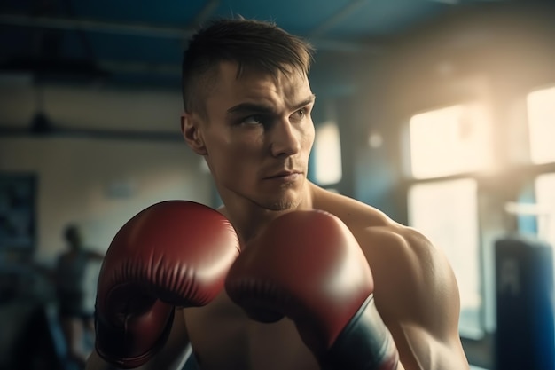 A boxer in a boxing ring with a red glove