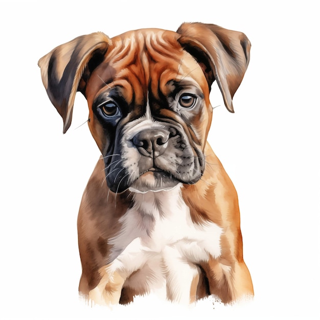 Boxer dog Puppy dog German boxer dog clipart Watercolor illustration Generative AI