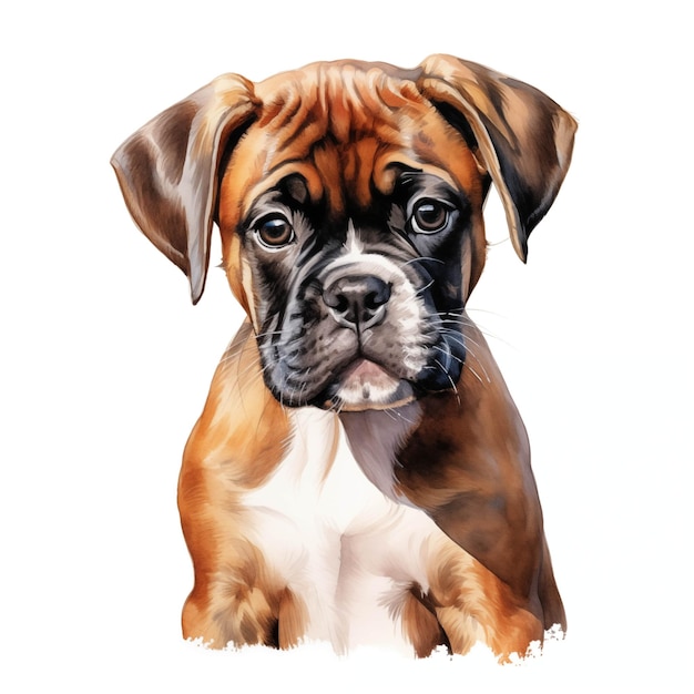 Boxer dog Puppy dog German boxer dog clipart Watercolor illustration Generative AI