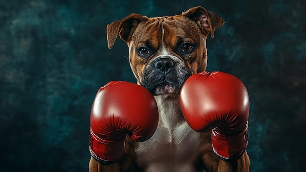 Boxer dog with boxing gloves on black background