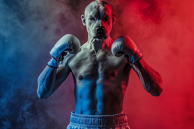 Photo boxer dog with red boxing gloves