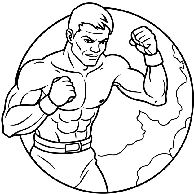 Photo boxer ready to fight on white background outline art