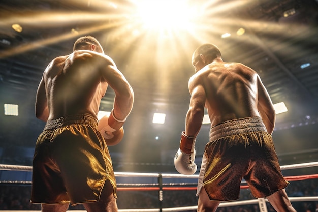 Boxers fight as light shining around them with Generative AI