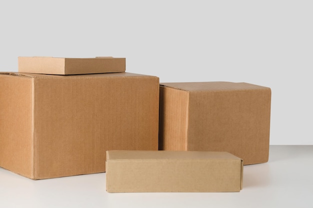 Boxes for delivery moving storage on a light gray background