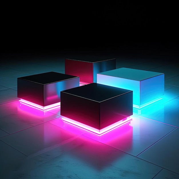 boxes of neon lights and white floor