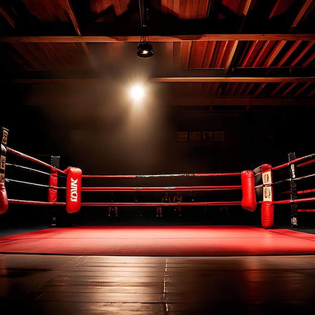 Boxing Arena with Red Lighting on Darkness