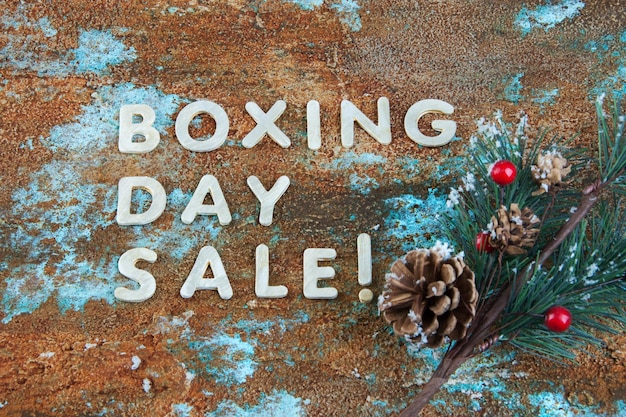 Boxing day sale on shabby background. Copy space for text