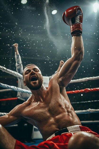 Photo boxing fighter win a fight with a knock out ko