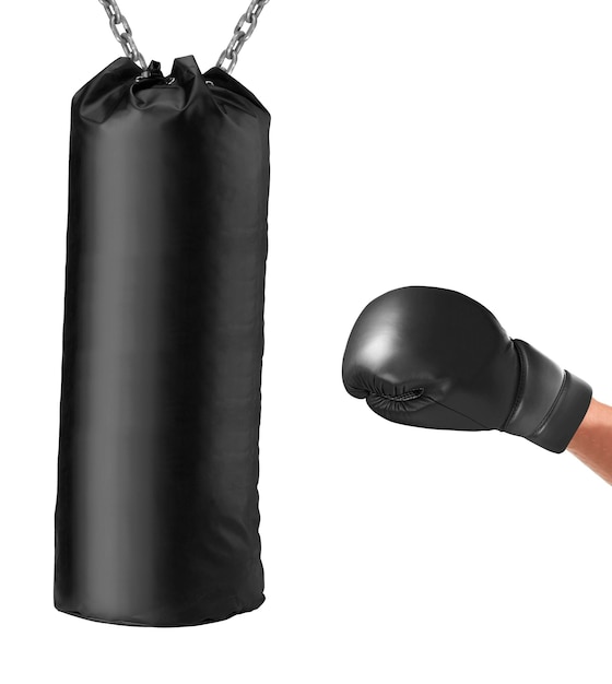 Photo boxing glove punches punching bag isolated