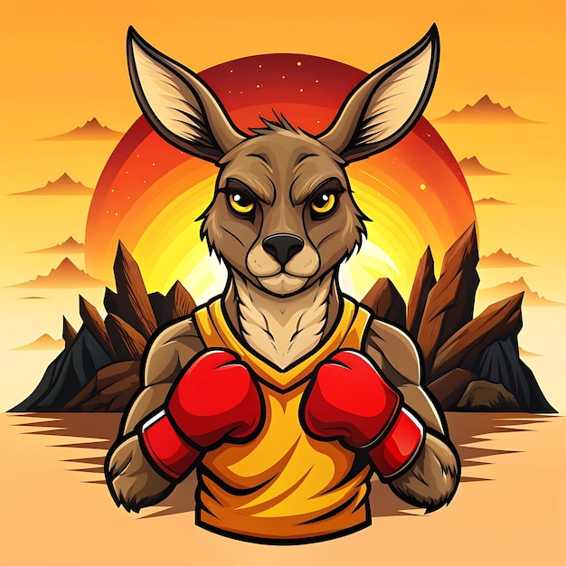 Boxing Kangaroo TShirt Design with Desert Sunset Background