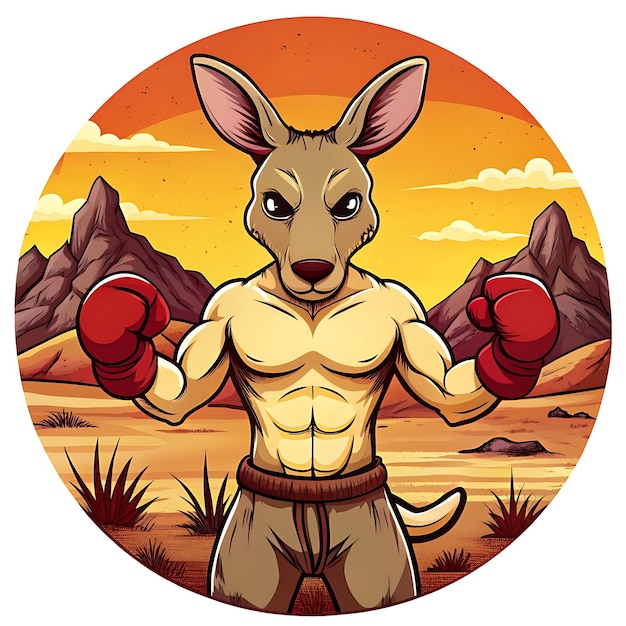 Photo boxing kangaroo tshirt design with desert sunset background