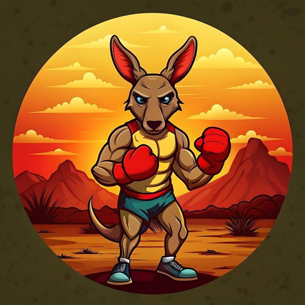 Photo boxing kangaroo tshirt design with desert sunset background