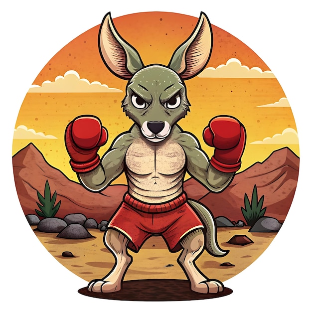 Boxing Kangaroo TShirt Design with Desert Sunset Background