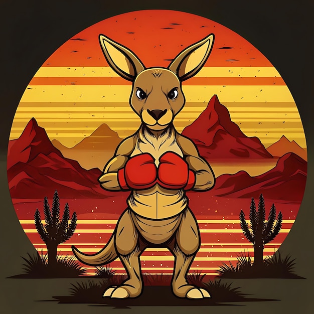 Boxing Kangaroo TShirt Design with Desert Sunset Background