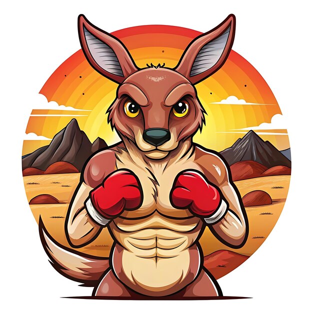 Photo boxing kangaroo tshirt design with desert sunset background