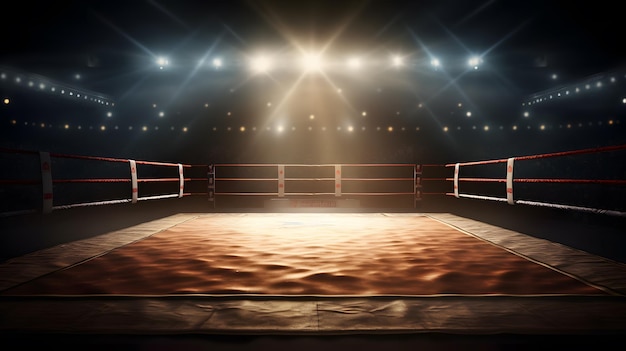 A boxing ring with a light on the wall