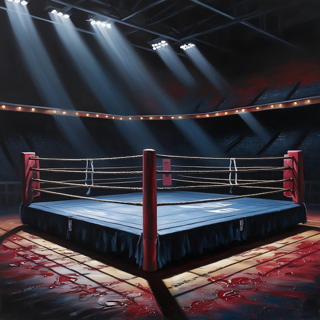 a boxing ring with a red and white cover on it