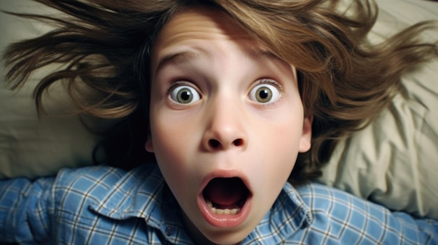 Boy in Bed WideEyed and OpenMouthed in Shock and Surprise