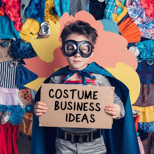 Photo a boy in a costume holding a sign that says halloween ideas