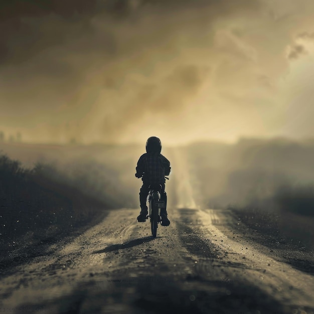 Boy cyclist photographing at National Park on sunny day