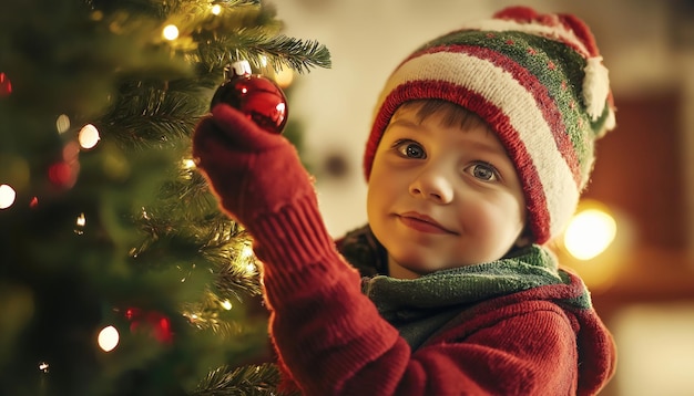 Photo boy dress up a christmas tree