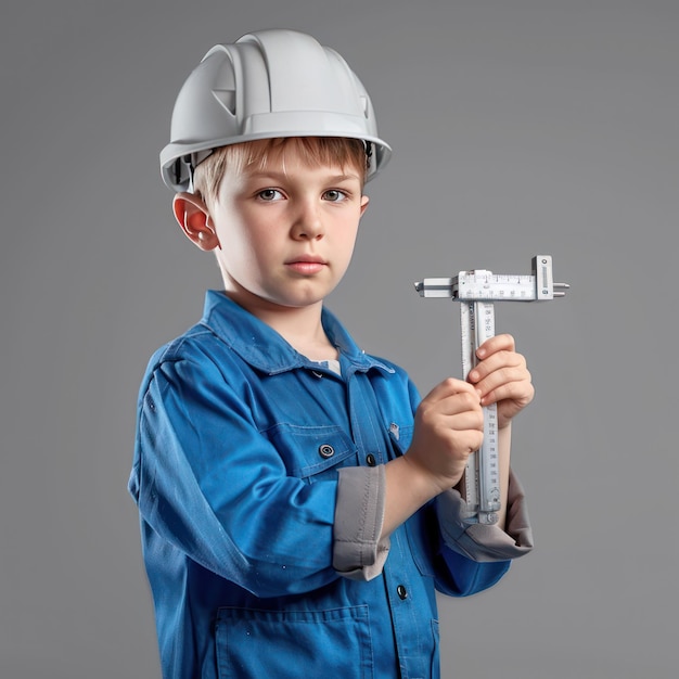 Boy Engineer Holding a Digital Caliper