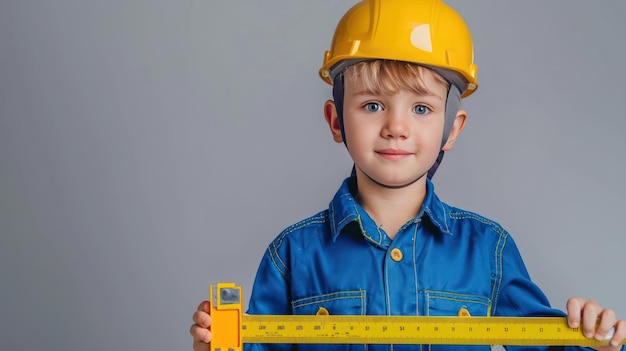 Boy Engineer Holding a Level Tool