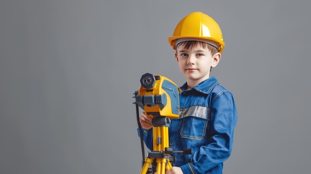 Boy Engineer with Advanced Surveying Tool