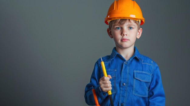 Boy Engineer with Construction Markers