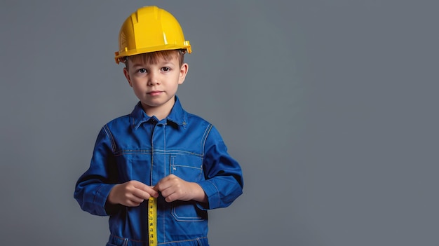 Boy Engineer with a Measuring Tape