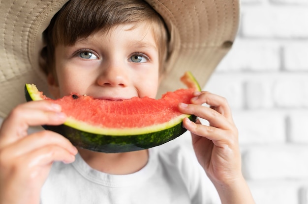 Boy enjoying watermelon