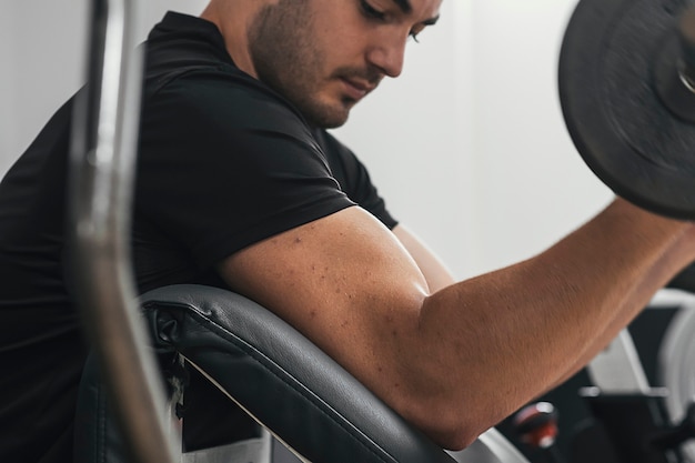 Boy exercising in the gym. Healthy habits