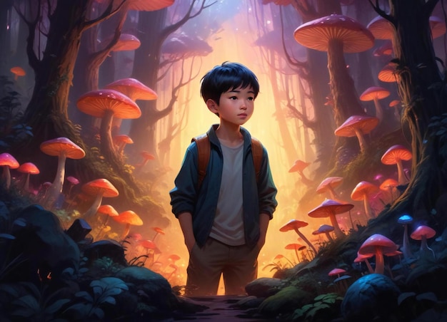 Photo boy in a fantasy world background hyper realistic wallpaper