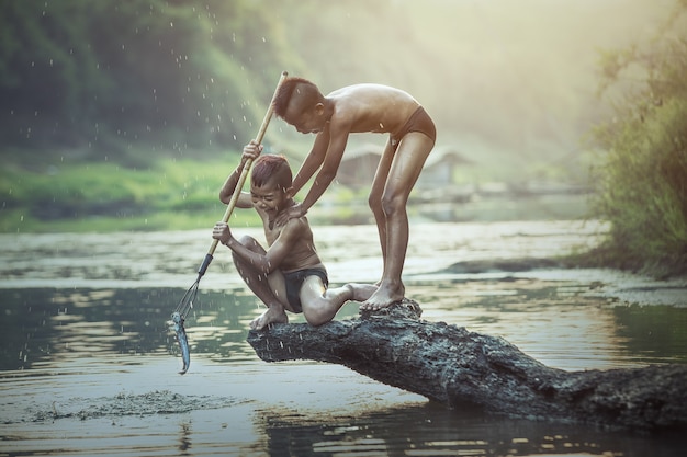 Boy fishing at the river