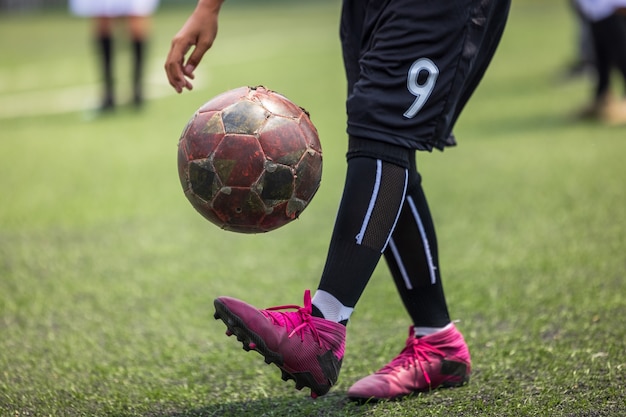 Boy on the football training, Skills with the soccer ball local thailand