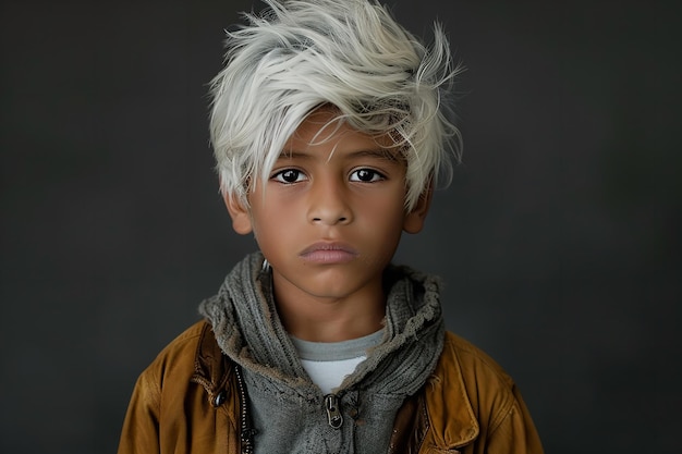 A boy from Latin America his hair is white at the ends Generative AI