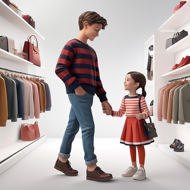 a boy and a girl are holding hands in a closet with a girl holding hands