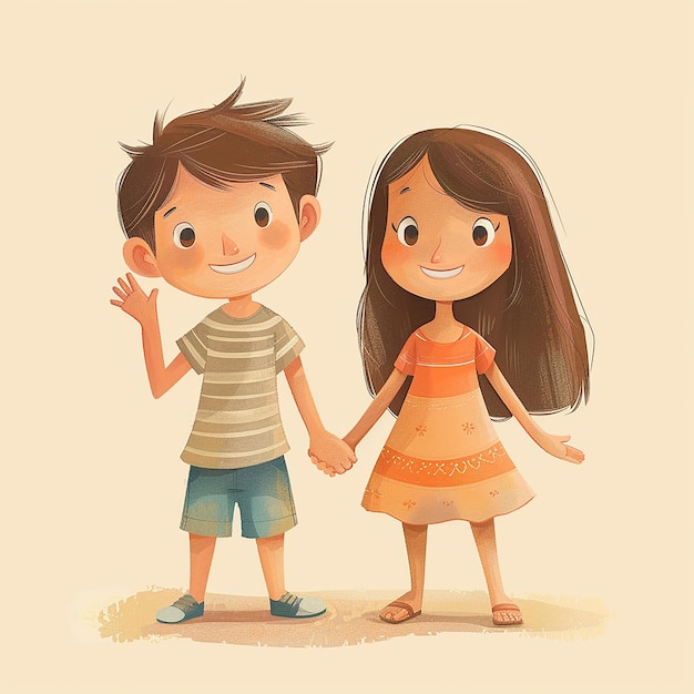 a boy and a girl are holding hands and a girl is holding hands