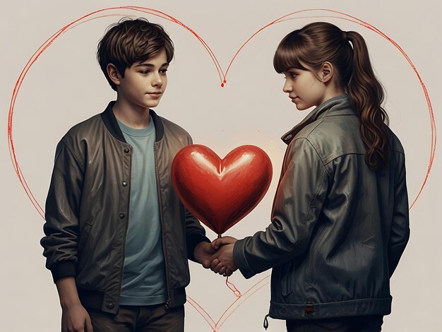 a boy and girl are holding a heart that says love