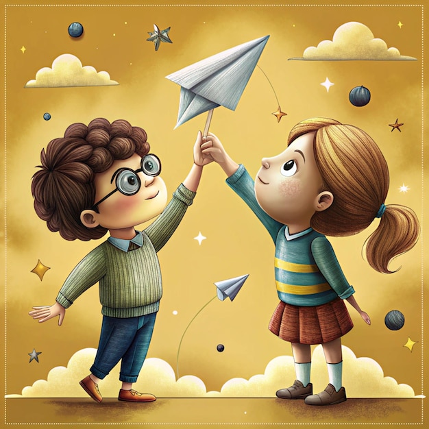 Photo a boy and girl are holding a paper airplane and the words quot a quot paper airplane quot