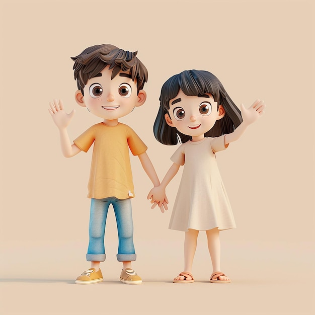 a boy and a girl are standing next to each other and one has a yellow shirt on