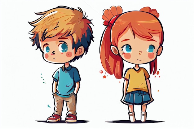 A boy and a girl are standing next to each other.