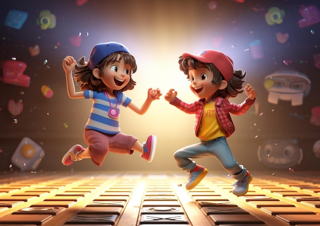 boy and girl dance on the floor 3d render