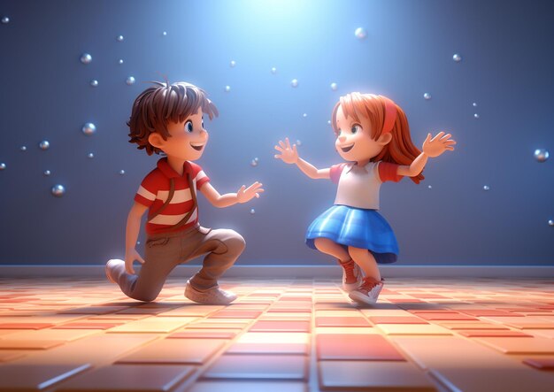 boy and girl dance on the floor 3d render