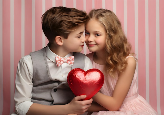 boy and girl holding a heart together greeting card for Valentines Day Family Day love