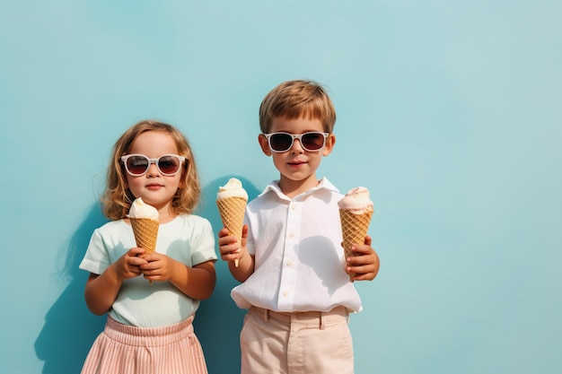 A boy and girl holding ice cream cones National Ice Cream Day