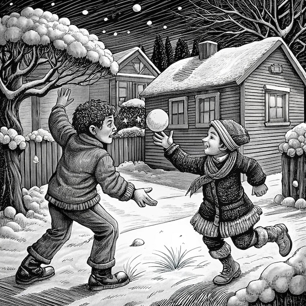 Photo a boy and girl play with a ball in front of a house