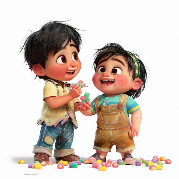 Boy and girl playing with colorful plasticine isolated on white background