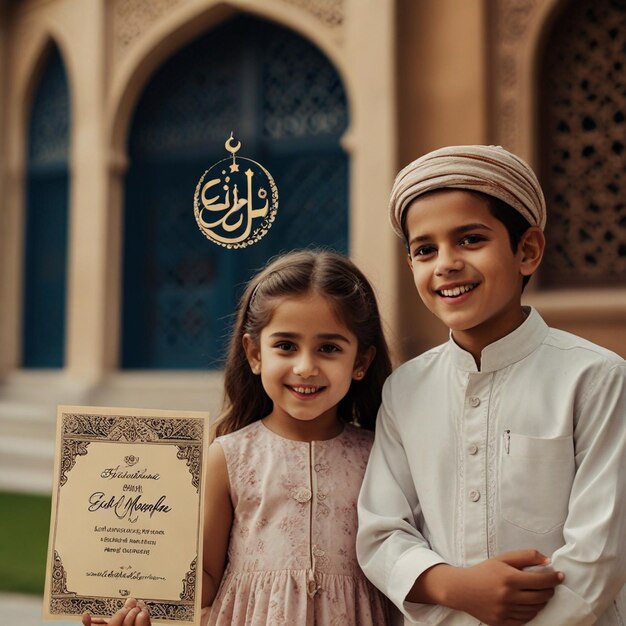 a boy and girl pose for a photo with a sign that says quot calle quot on it