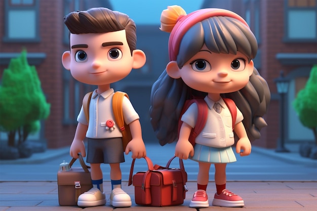 a boy and a girl walking with their backpacks